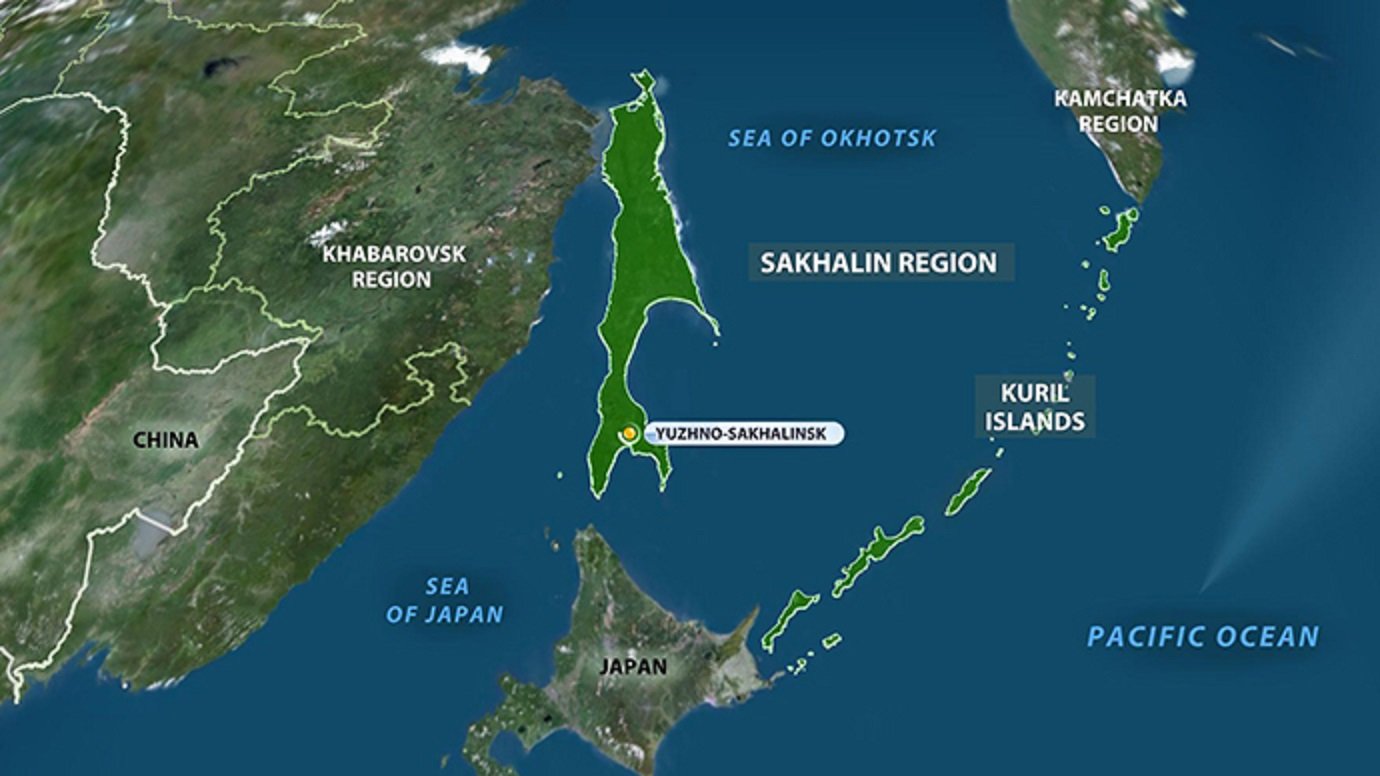 Остров Сахалин и Курильские острова на карте