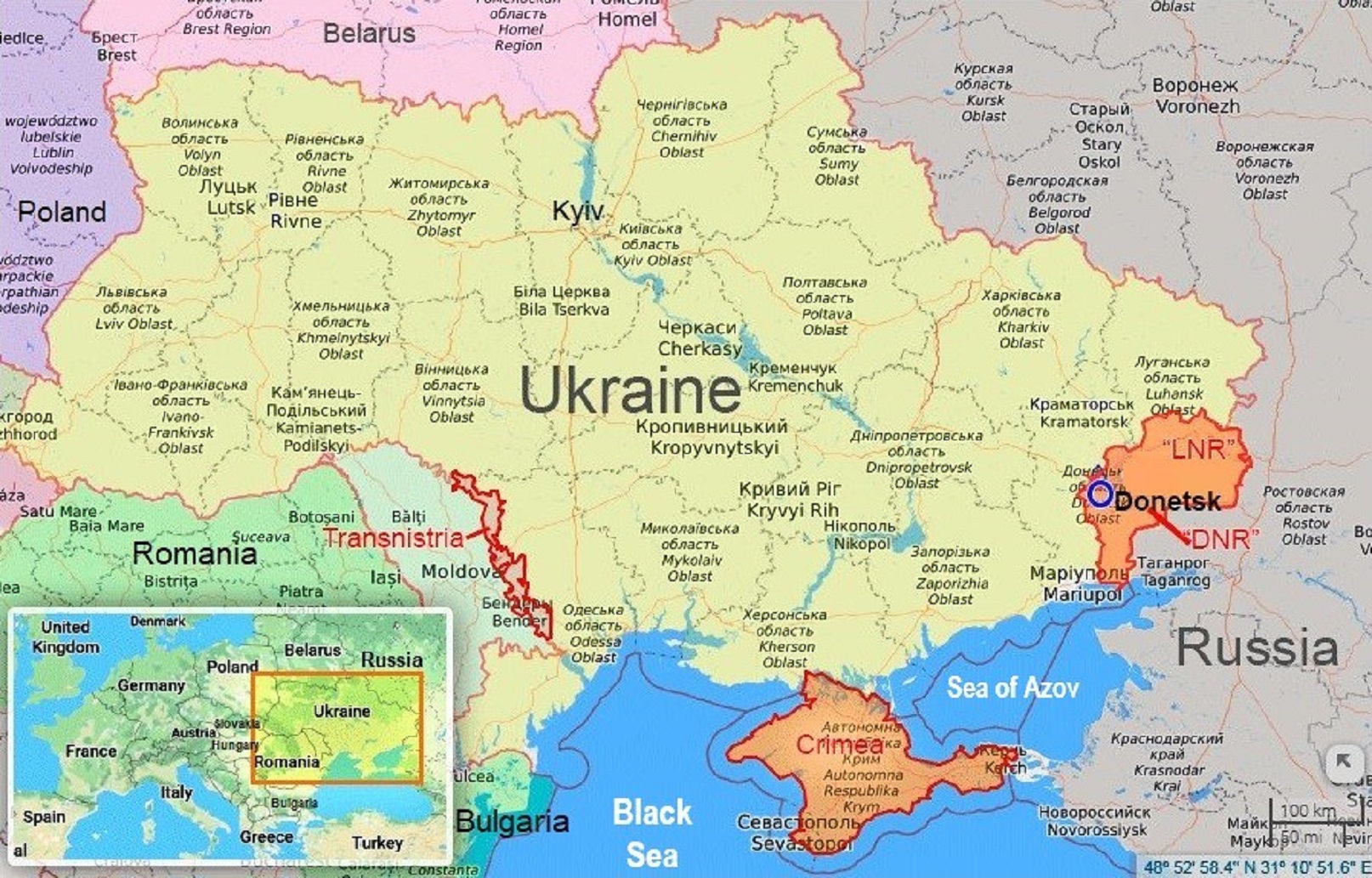 Map Of Ukraine With ORDLO Crimea And Transnistria 
