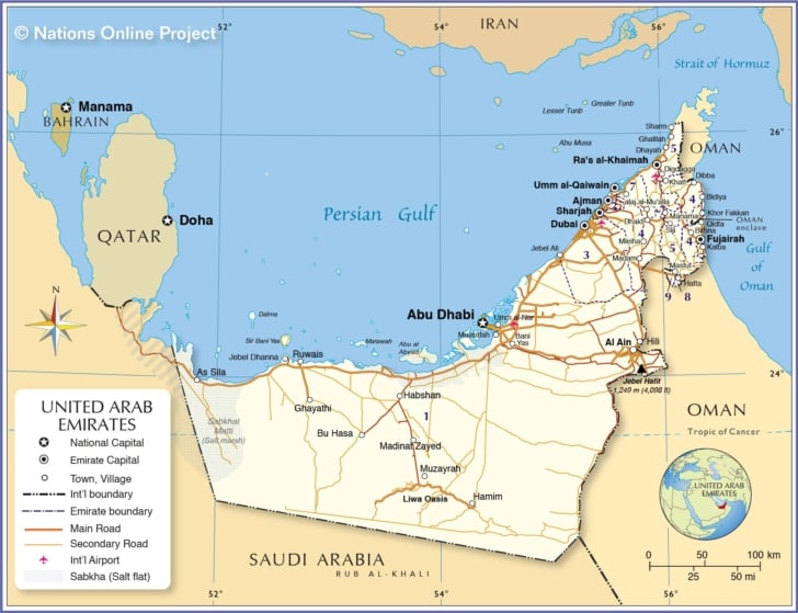 Napięcie na linii Iran - USA [Aktualizacja]. USA wykonują egzekucję na gen. Sulejmanim w Iraku. Iran zapowiada miażdżący odwet united arab emirates map