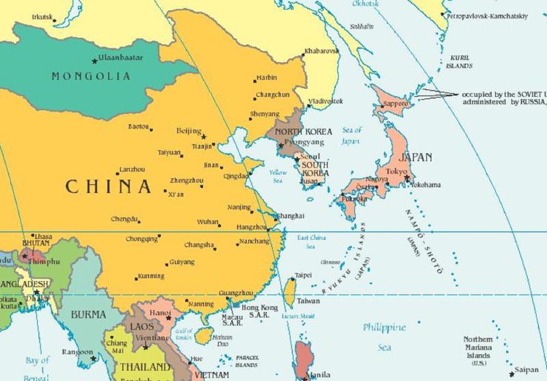 Тайвань и тайланд разница между ними. Карта дальнего Востока и Кореи. Китай Корея Япония на карте. Карта дальнего Востока и Японии. Китай и Корея на карте.